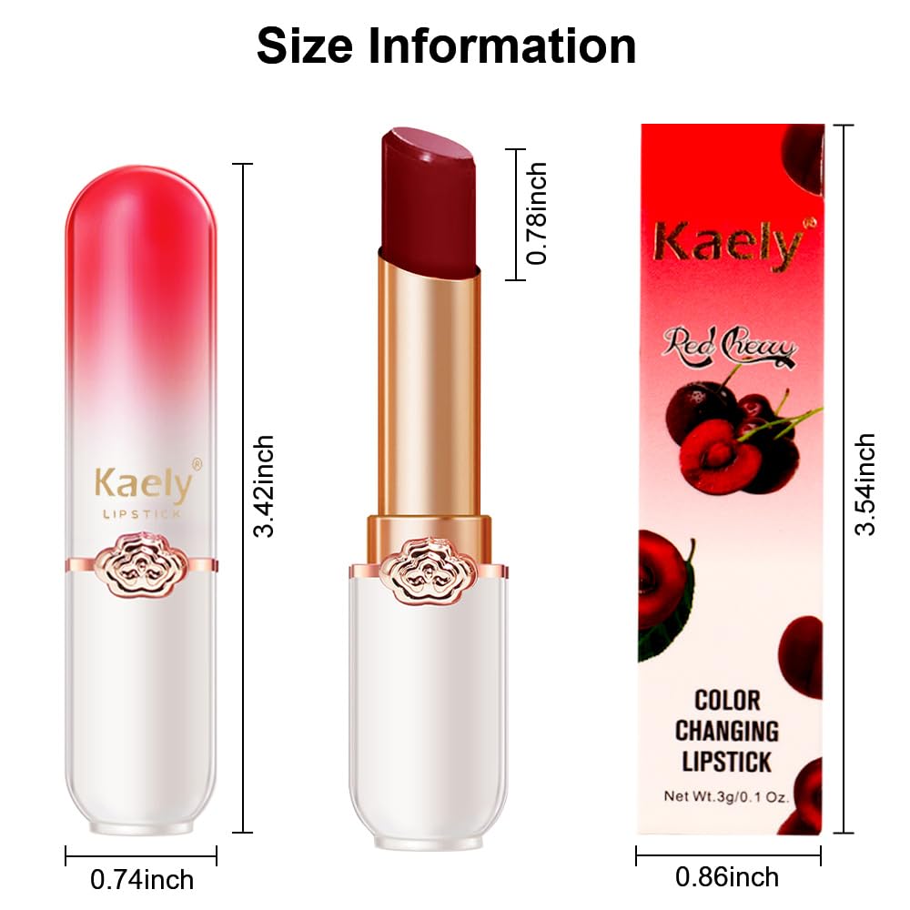 evpct 2Pcs Peach Red Cherry Magic Mood Color Changing Lipstick Long Lasting 24 Hours Original for Women, PH Color Change Changing Jelly Lipstick Tinted Lip Balm Gloss Stain Makeup Set labiales magicos