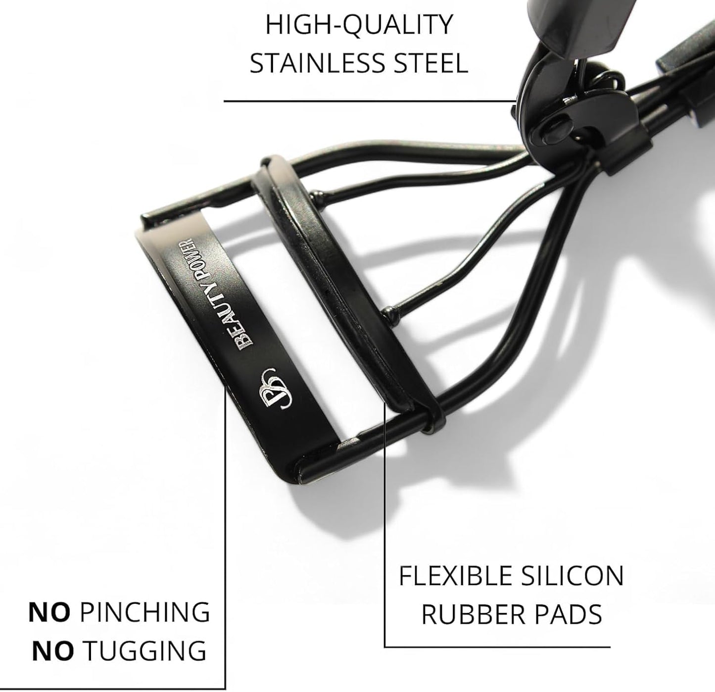 Eyelash Curler - Precision Lash Lift in Seconds with 5 Replacement Pads, Eyebrow Brush & Satin Travel Bag - Gentle & Safe, German Stainless Steel for Perfect Extra Curls - Gift (Black)