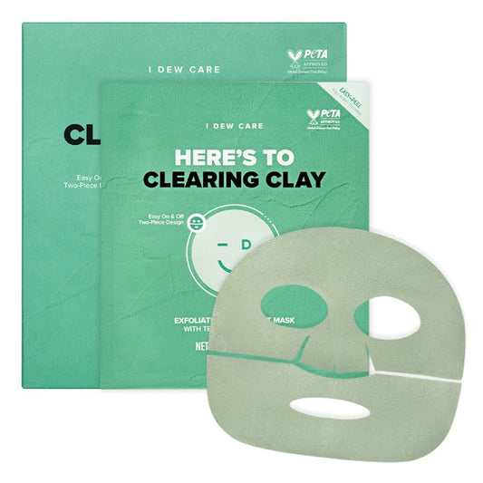 I DEW CARE Face Sheet Mask - Here's To Clearing Clay | Daily Exfoliate, Decongest, Minimize Pores, Soothe, Infused with 3-Clay Complex, Tea Tree, Centella Asiatica, Moisturizing, 4ea