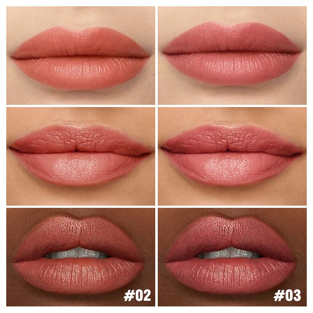 2Pcs Matte Lipstick Crayon Set for Women, Coral Pink Nude Pink 24 Hour Lipstick Lip Liner Pencil, Neutral Lip Stick Lipliner Long Lasting Waterproof Smudge Proof, Vegan & Cruelty-Free, 02+03
