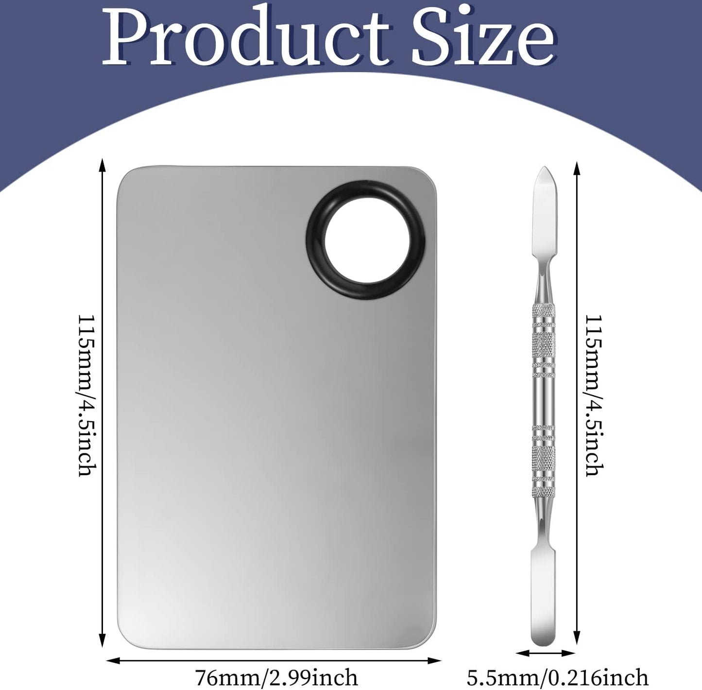 2 in 1 Set Makeup Mixing Palette, Stainless Steel Foundation Palette with Spatula for Mixing Foundation Eye Shadow Eyelash Nail Art