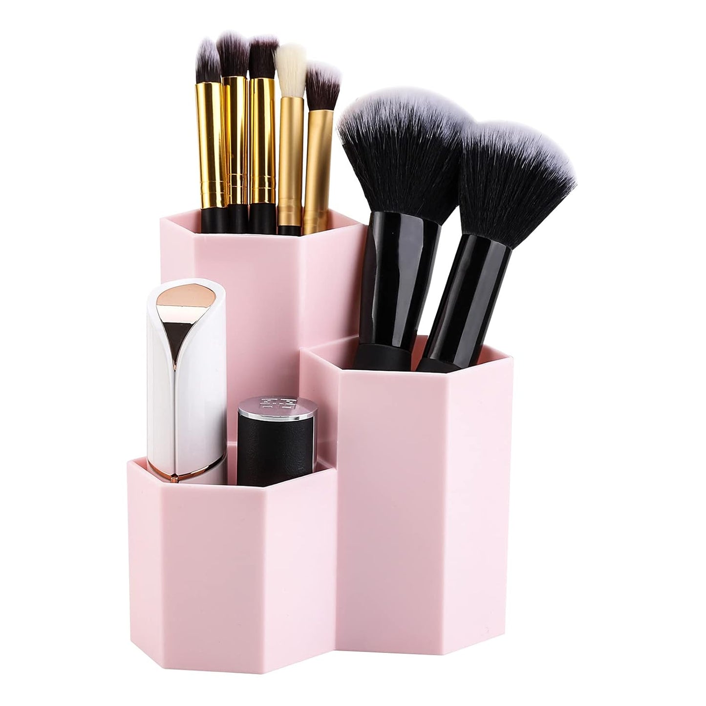 LoveBB Makeup Brush Holder Organizer, 3 Slot Plastic Cosmetics Brushes Pen Storage Solution, Pink