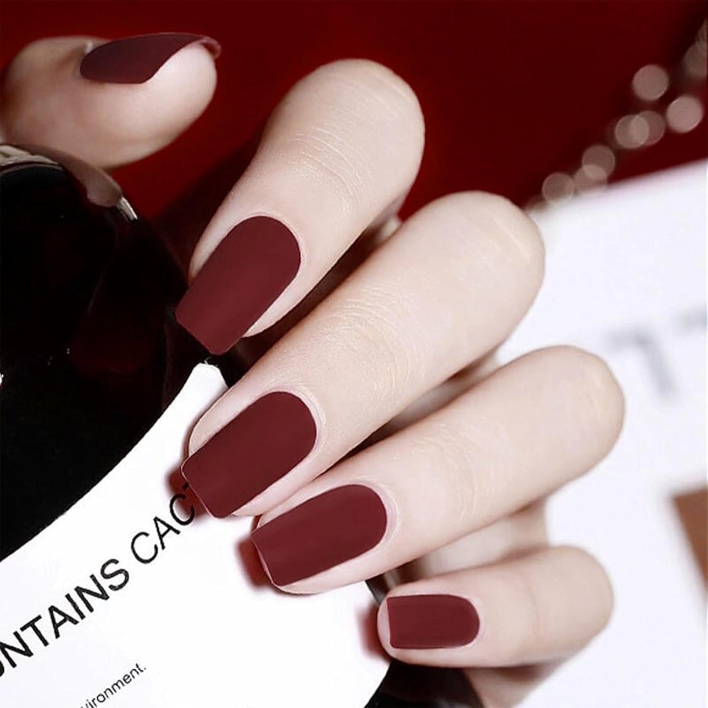 COSMOO 12ml Burgundy Matte Nail Polish, Quick Dry Nail Lacquer for Nail Art Varnish, Mist Effect Matte Finish Velvet Nail Polish, 0.41 fl oz (Burgundy, 0.41 fl oz)