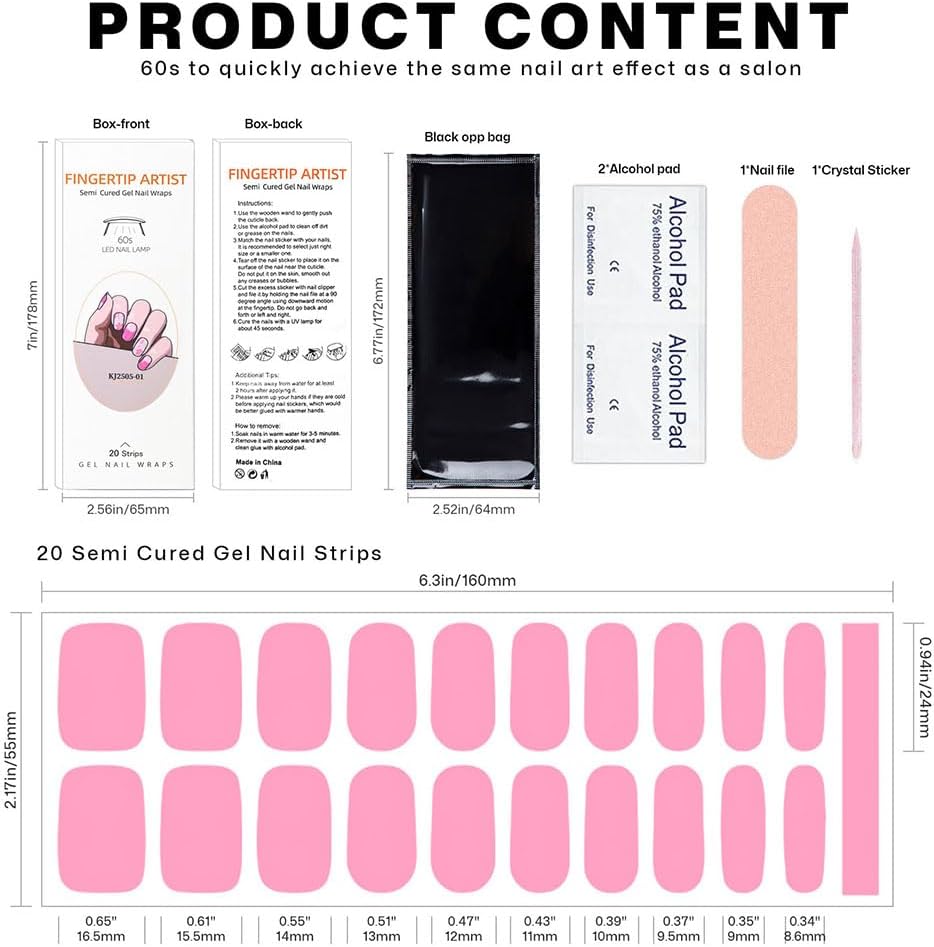 Semi Cured Gel Nail Strips with Shark Designs Gel Nail Stickers Blue Glossy French Tip Salon Quality & Easy to Use 20 Pcs for Women