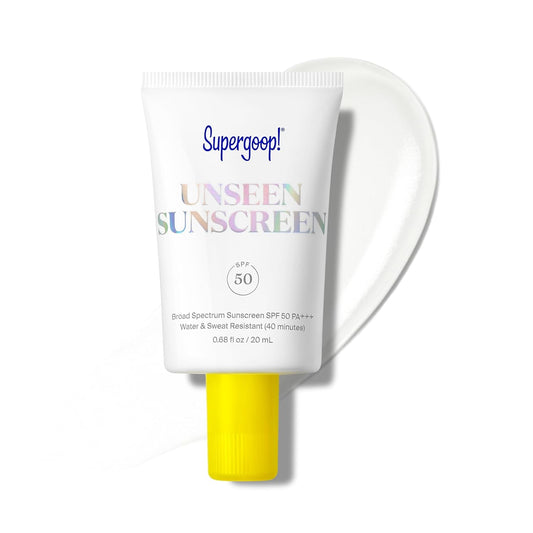 Supergoop! Unseen Sunscreen SPF 50 Invisible Sun Protection for Face - Broad Spectrum Face Sunscreen + Makeup-Gripping Primer - Weightless, Scentless, Oil Free - For All Skin Types - 0.68 fl oz