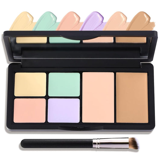 6 Colors Correcting Concealer Palette,Contouring Highlighting Concealer Palette Makeup Kit with Brush,Foundation Makeup Cream Contour Palette for Conceals Dark Circles,Blemish(01#)