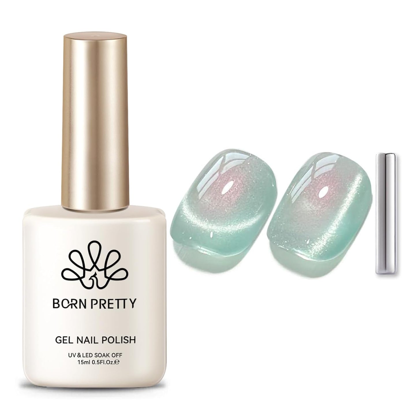 BORN PRETTY Cat Magnetic Eye Gel Nail Polish,Tuberose Green Magnetic Gel Polish Shimmer Magnetic Eye Gel Manicure Nail Art DIY 15ml