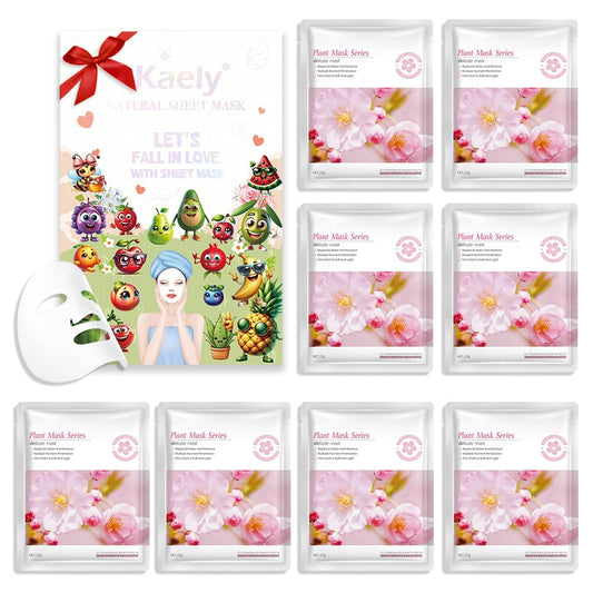 8 Pack Cherry Blossom Face Mask,Pink Face Masks Spa Day kit Supplies for Teens Girls Women,Sheet Facial Mask Skincare for Kids Gifts Set,Hydrate Nourish Soothe for All Skin Types,Spa Party Favors