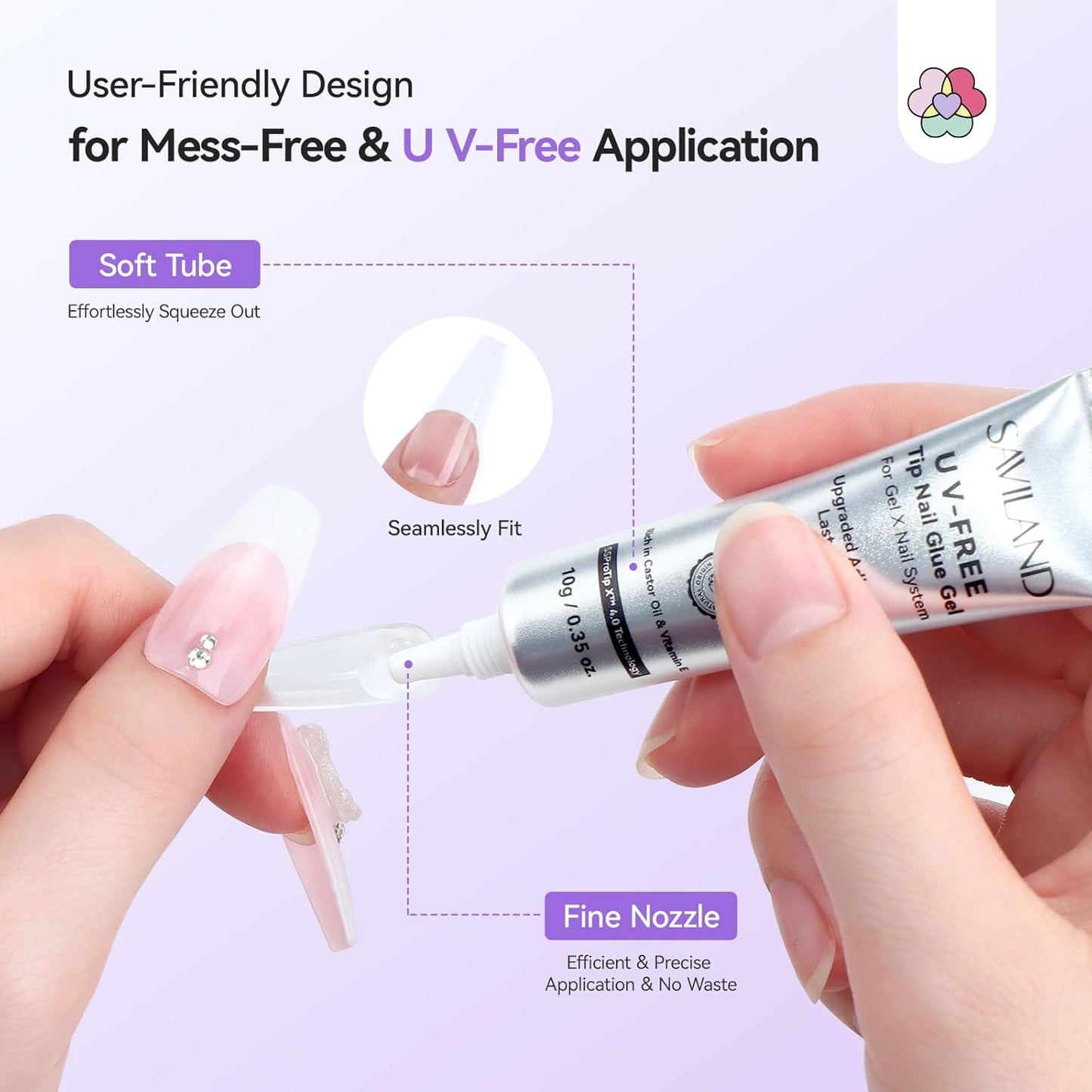 SAVILAND 2Pcs Semi Solid Nail Glue for Press On Nails: Super Strong 20g Gel Nail Glue for Press Ons Quick Drying 30-Day Long Lasting Nail Glue Gel Adhesive Rich in Castor Oil VE No U V Light Needed