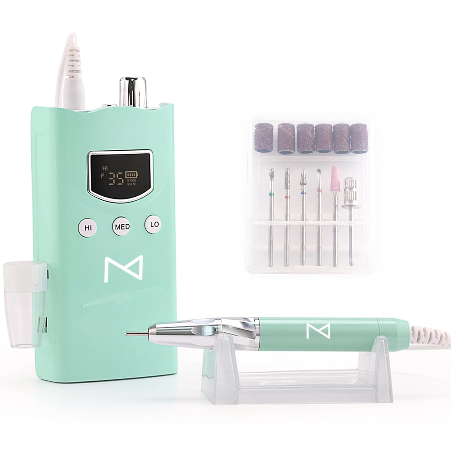 M GEM Brushless Nail Drill 35K RPM | Professional Cordless Efile Machine | Rechargeable Electric Nail File with Bits | Portable Quiet Low Vibration Tool for Acrylic, Gel, Natural Nails (Teal)