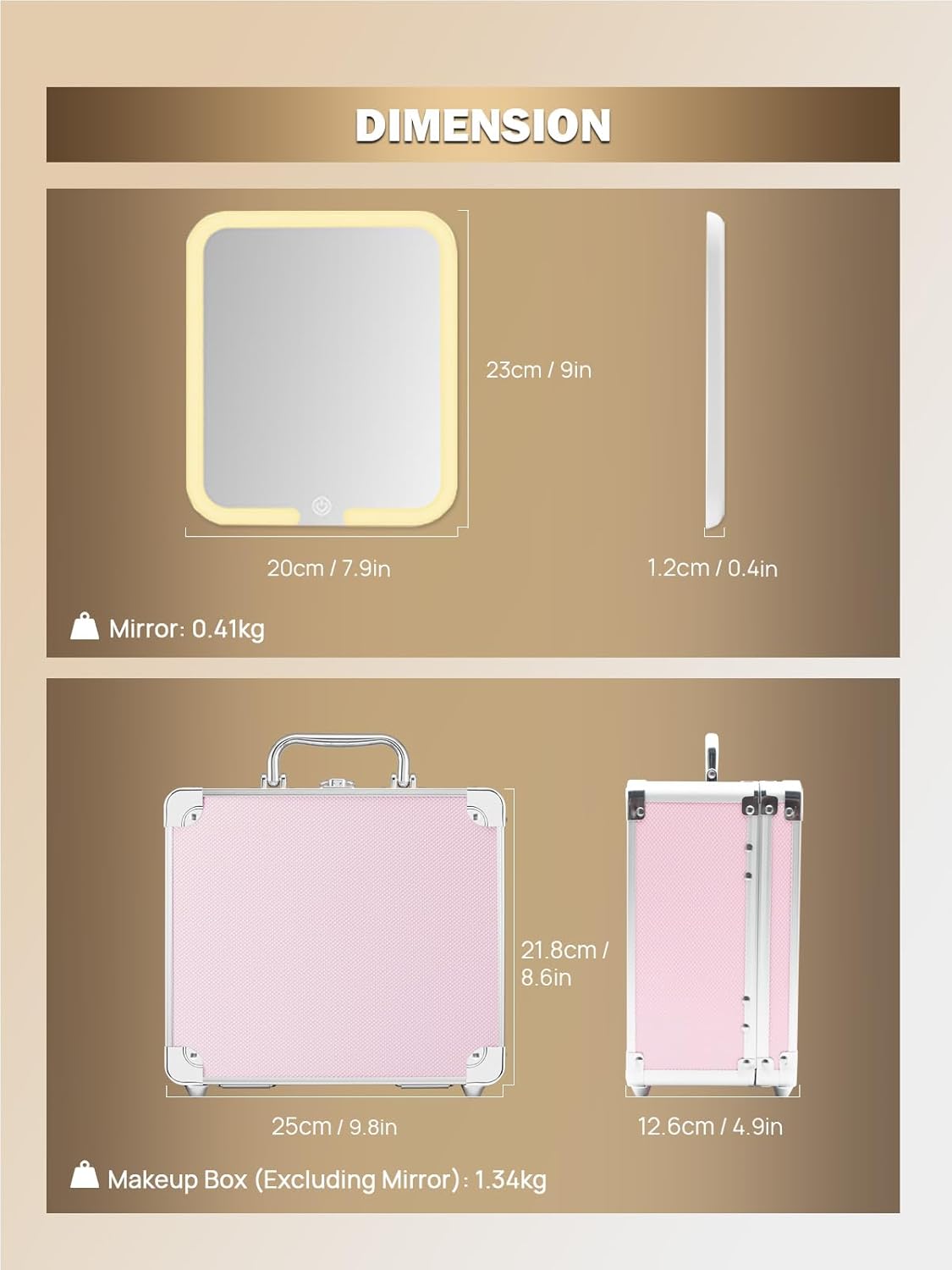 OMIRO Makeup Case, Makeup Bag with Light Up Mirror Set, Makeup Organizer Bag with Magnet Makeup Mirror for Women and Girls