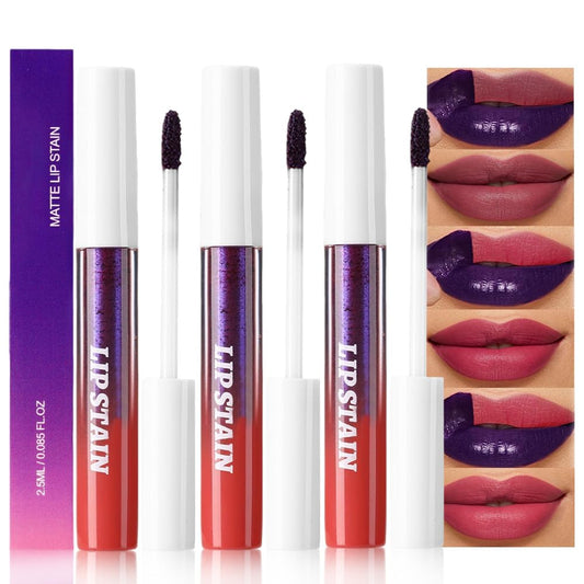 evpct 3Pcs Peel Off Lip Stain Tints, Maroon Mauve Red Matte Liquid Lipstick Lip Stain Long Lasting Waterproof for Women, Non-stick Cup Lipstick Peel Off Highly Pigmented Not Faded Smudge-proof Liptint
