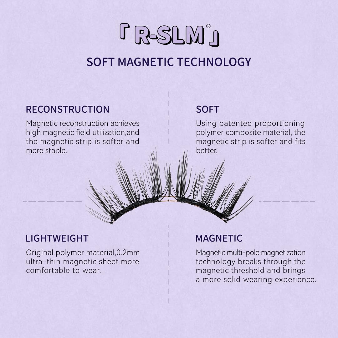 Soft Magnetic Eyelashes Kit with Applicator, No.14 Frost Black BearisBug, Reusable Glue-free Wispy Magnetic Lashes, Cruelty-free False Lashes, Waterproof, Lightweight, Suit for Heavy Makeup