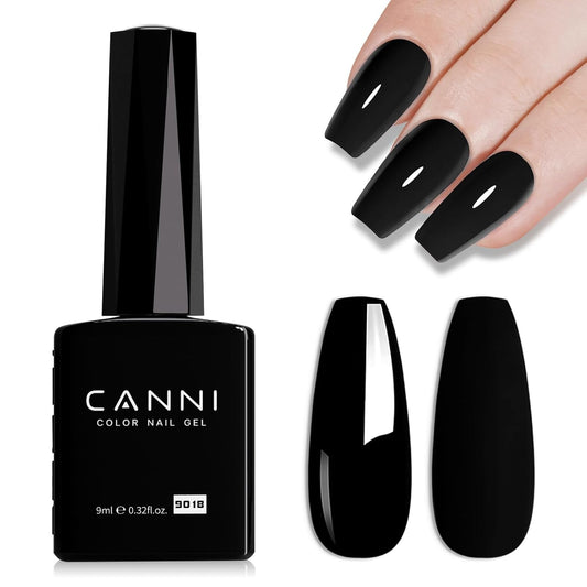 CANNI Black Gel Nail Polish, 1Pcs Pure Black Color High Gloss Soak Off UV Gel Polish Nail French Manicure Salon DIY