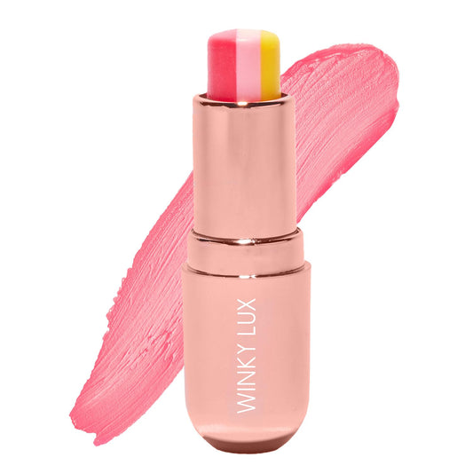 Winky Lux Pink Lemonade Tri-Color Tinted Lip Balm – Lip Care with Jojoba Oil & Vitamin E, Sheer Tint, Juicy Citrus Scent, Softens and Hydrates Dry Lips