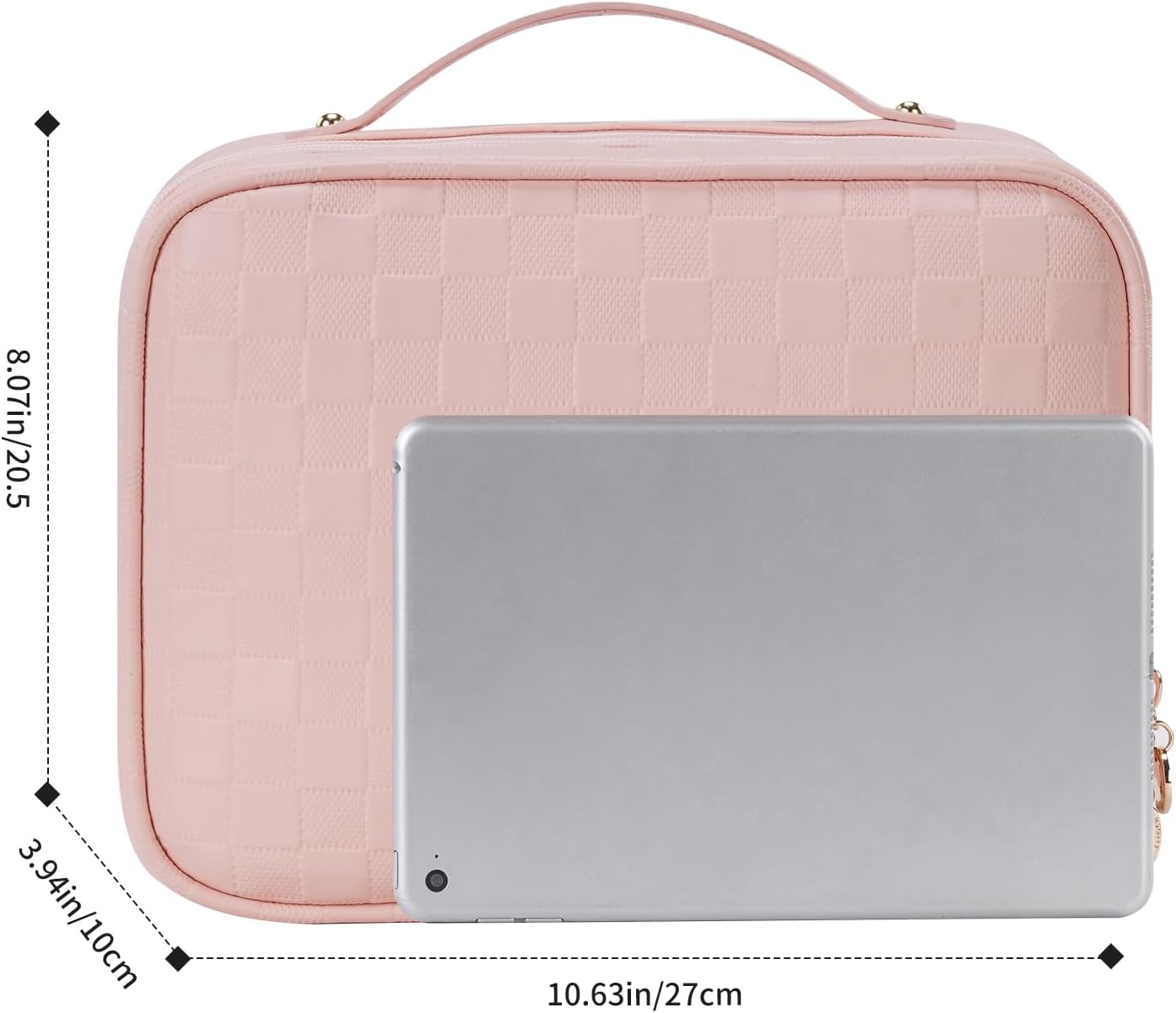 RIGHT AWAY Travel Toiletry Bag for Women, Waterproof Makeup Bag&Case, Portable Cosmetic Organizer Checkered Make up Bag for Full Sized Toiletries，Cosmetics and Travel-Size Accessories,Pink Checkered