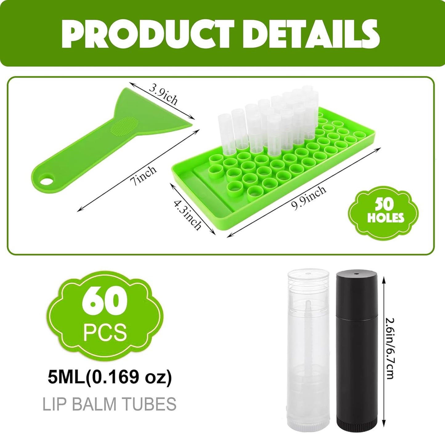 Lip Balm Tubes with Filling Tray and Spatula, 60 Empty Lip Balms Containers with Caps (Clear+Black), 60 Writeable and 60 Printed Stickers, BPA Free, Make Natural Lip Balm Kit for DIY