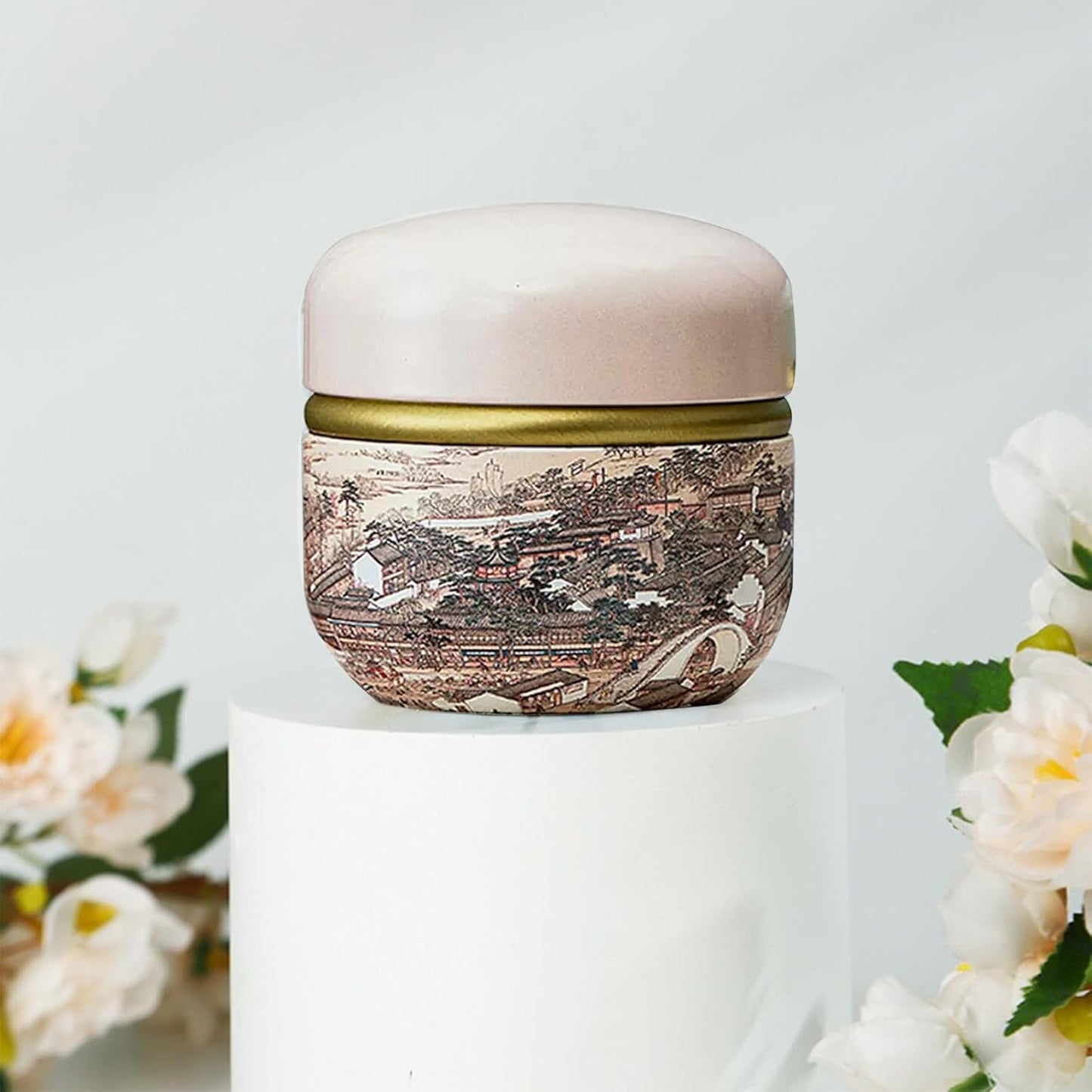 Body Powder Puff and Container for Dusting Powder, Women Powder Puff and Powder Case for Bath and Travel (Ancient City)