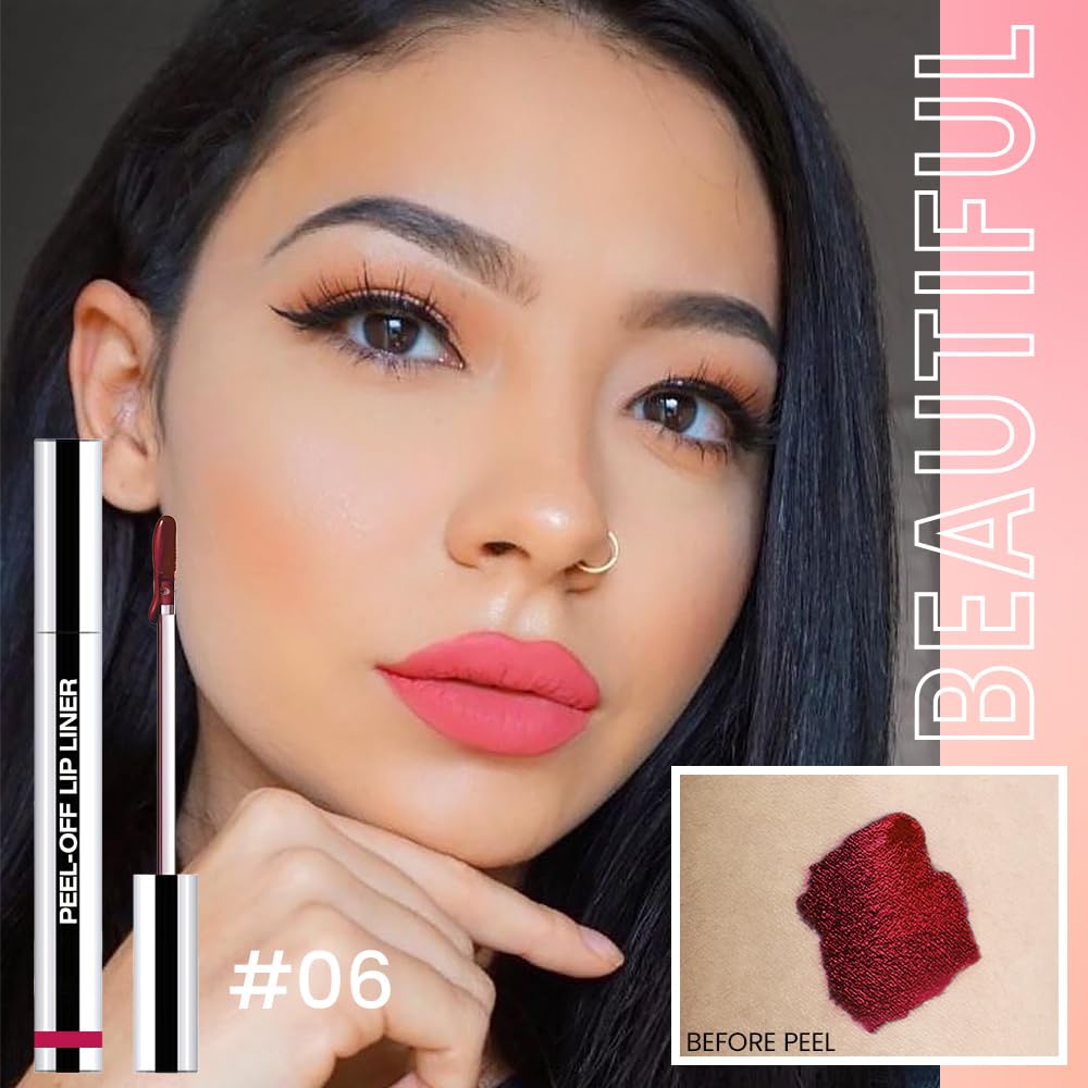 2Pcs Peel Off Matte Liquid Lip Gloss Stain-Lip Liner with Tweezer, Peel Off Lip Stain, Long Lasting & Waterproof Lipstick Tattoo, Transfer-Proof Lip Gloss for All Skin Types (04#+06#, 2Pcs)