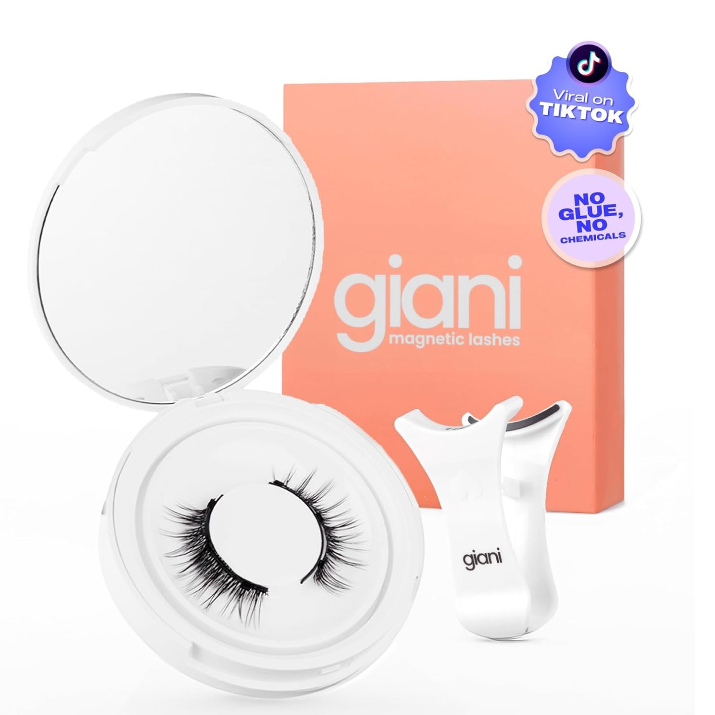 Giani Magnetic Eyelashes with Applicator - Reusable Magnetic Lashes Kit - Natural Soft Looking False Eyelashes - Applicator and Mirror Case Included - No Glue or Eyeliner Needed - Simple Style