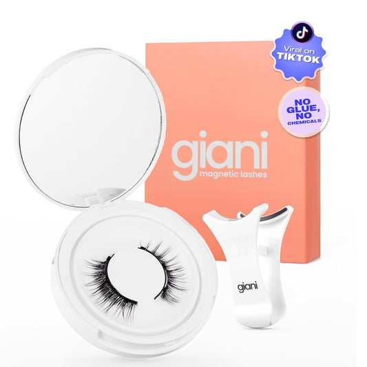 Giani Magnetic Eyelashes with Applicator - Reusable Magnetic Lashes Kit - Natural Soft Looking False Eyelashes - Applicator and Mirror Case Included - No Glue or Eyeliner Needed - Simple Style