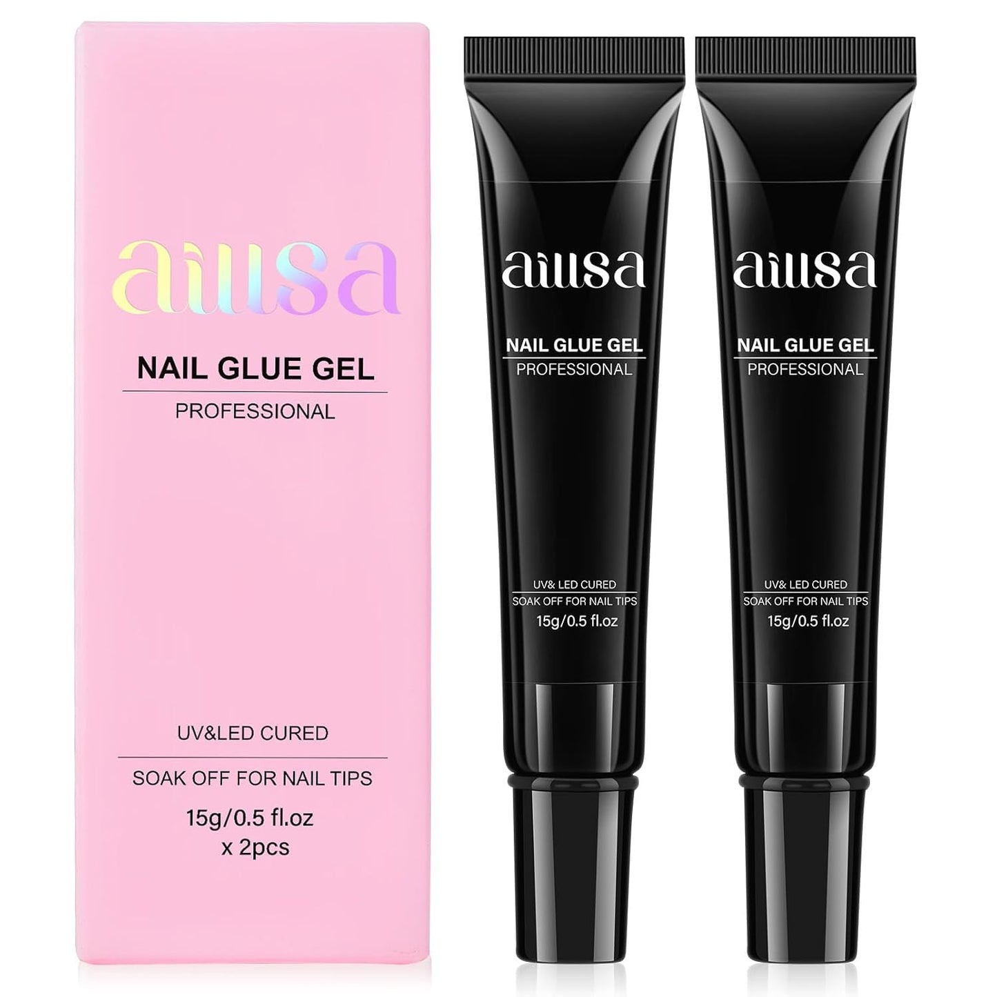 AILLSA Nail Gel Glue 2PCS Lamp Curing Needed Super Strong Nails Tip Glues Semi-Solid Professional False Gel Nail Glue for Acrylic Nail Tips Press on Nails