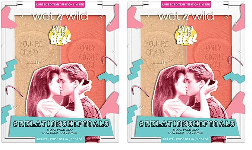 wet n wild Saved By The Bell Highlighter + Illuminator Glow Face Duo, Highlighter Makeup Powder, Illumniator Makeup Powder, Cruelty-Free Makeup, Relationship Goals,1114533 (Pack of 2)