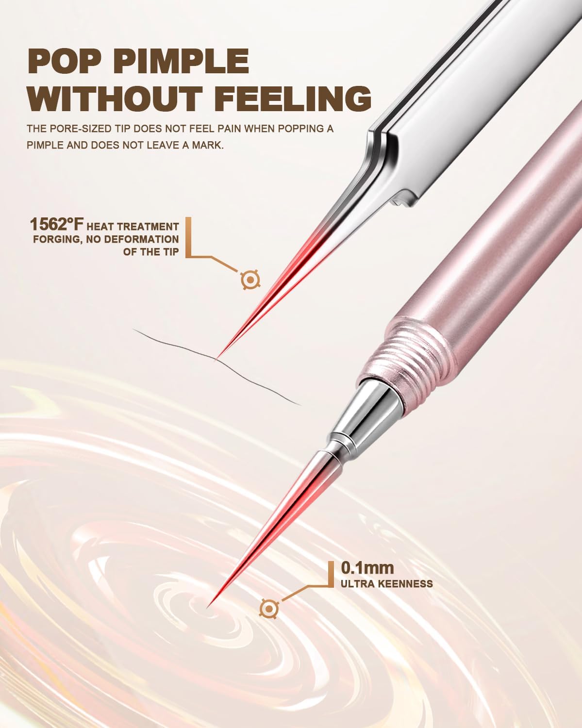 SGNEKOO Professional Facial Milia Removal Tool and Whitehead Extractor,Titanium Alloy Double Ended Needle and Steel Tweezers Kit,Blackhead,Blemish,Zit and Pimple Acne Remover Popper (Stainless Pink)