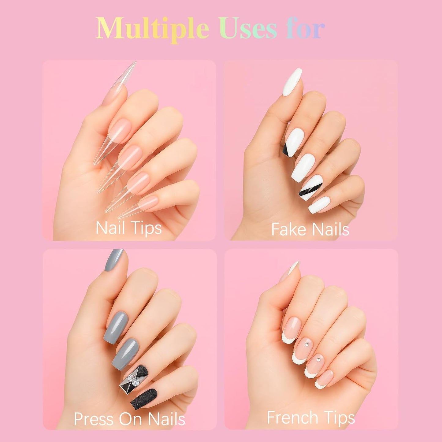 Super Strong Nail Glue for Press Ons, Brush On Press On Nail Glue for Acrylic Nail Tips, SSWSBYKE 10ml Quick Drying Long Lasting Bonding Adhesive, Mess-Free Application