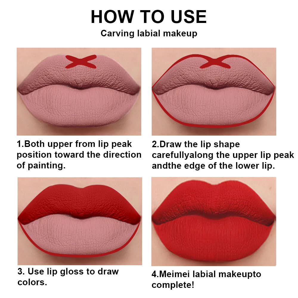 evpct 2Pcs Ruby Red Matte Lip Liner and Lipstick Combo Red Lip Gloss Stains Pencil Makeup Set Women Waterproof Long Lasting 24 Hours Lipstick and Lip Liner Set labiales mate 24 horas originales 14