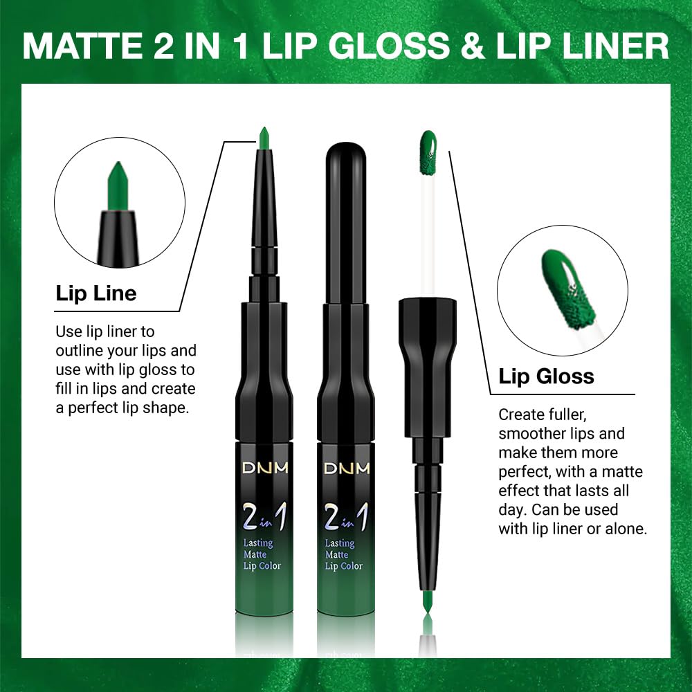 evpct 1Pcs Forest Green Matte Lip Liner & Liquid Lipstick Stain Makeup Set for Women, Green Lip Liner Stain Long Lasting Waterproof Smudge Proof, Cruelty Free Lip Stick Makeup 24 hours originales, 48