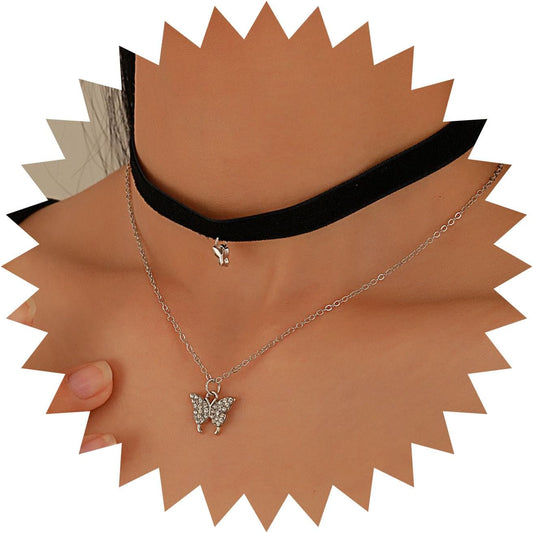 Vintage Black Choker Necklace Chain Goth Leather Choker Butterfly Pendant Necklace Velvet Choker Punk Necklace Rock Statement Butterfly Necklace Charm Jewelry Gift for Women and Girls
