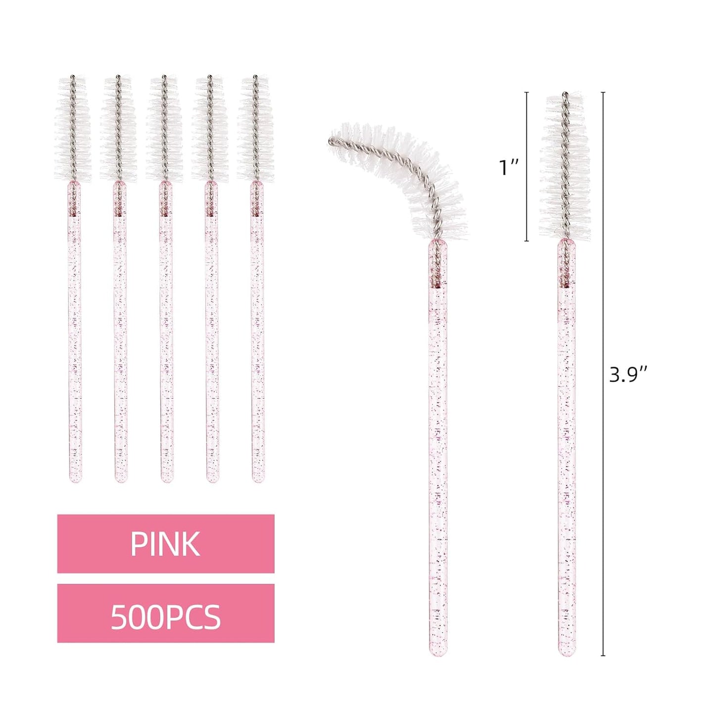 Tbestmax 500 Disposable Mascara Wands Eyelash Brush Spoolies for Eyebrow Eye Lash Extension (Pink, White)