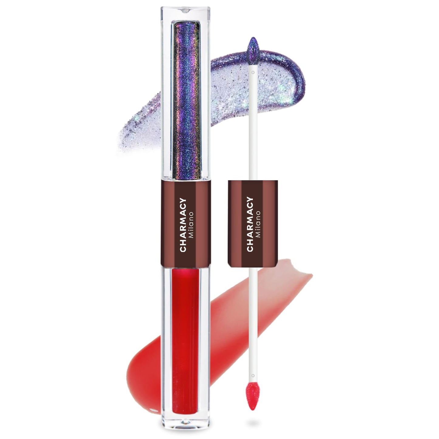 CHARMACY 2 In 1 Multichrome Moisturizing Lip Gloss, Double Head Liquid Lipstick, Mirror Waterproof Long Lasting No Fading Lip Balm, Hydrating Lip Plumper Waterlight Glossy Makeup #002