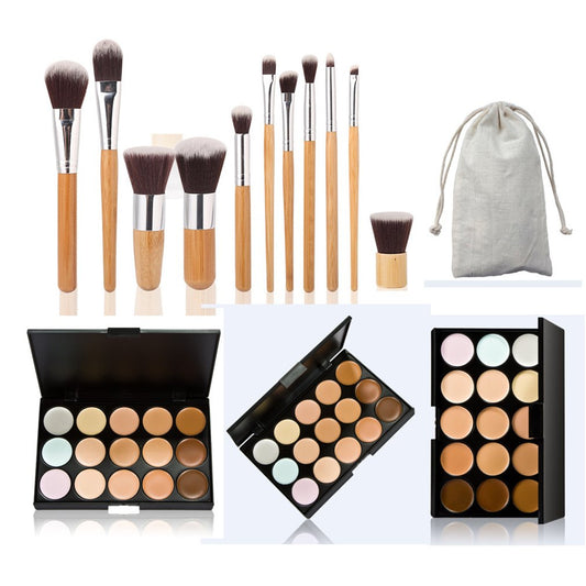 15 Colour Makeup Contour Palette Cream Kit, with 11 Pcs Complete Function Makeup Brushes Set and Storage Bag, Highlighting Light, Medium to Dark, Vegan & Cruelty Free