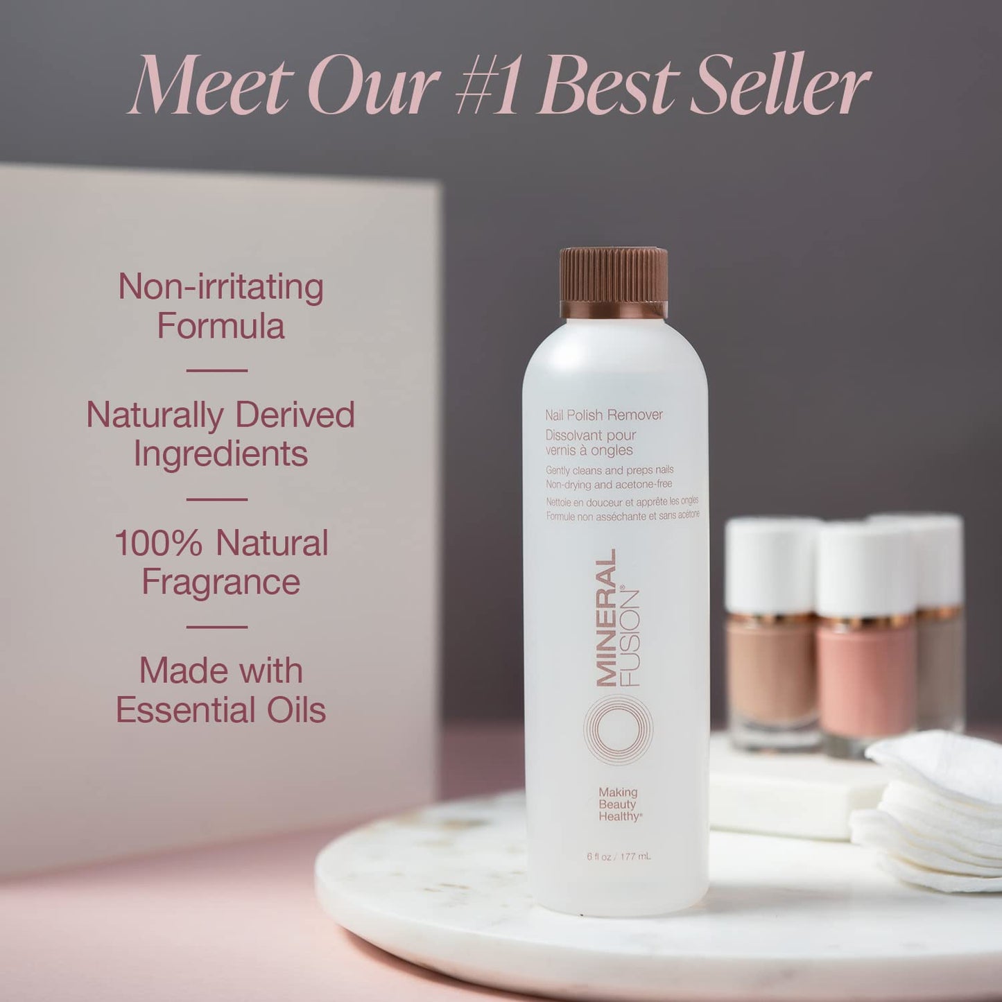 Mineral Fusion Acetone Free Nail Polish Remover, Gentle, Non-Drying, Regular & Gel Polish, 6 fl oz (2 Pack), Vegan & Cruelty-Free Nail Care for Women and Men