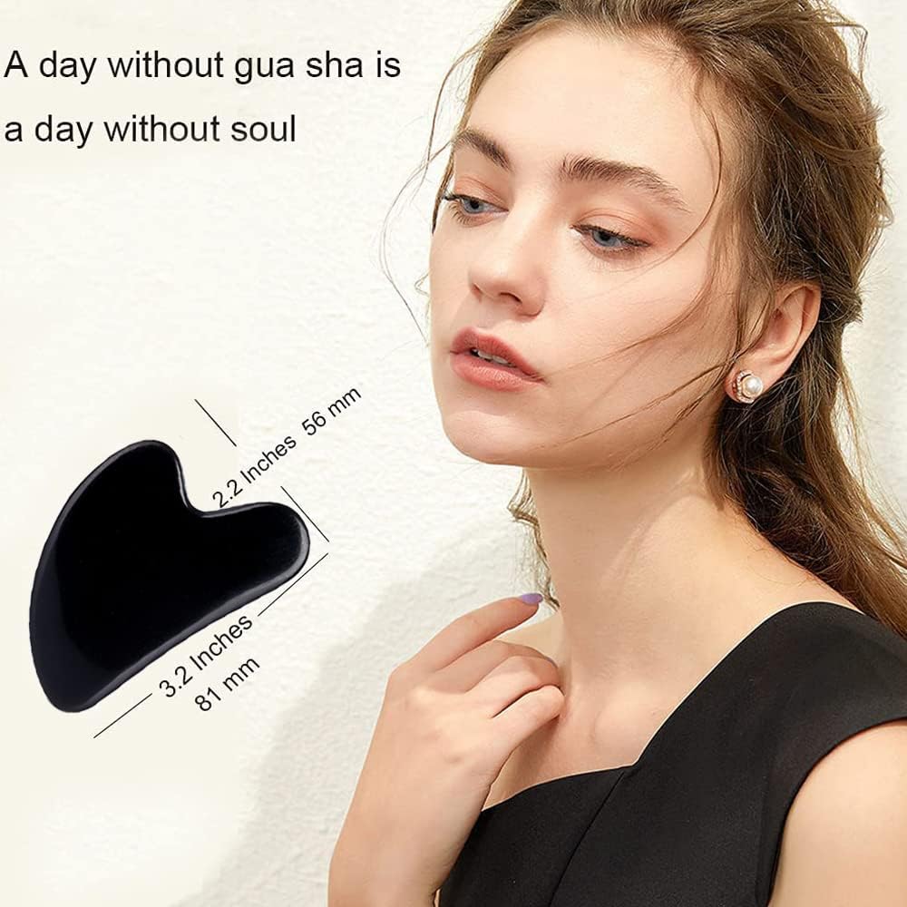 Ditind Gua Sha Facial Tools, Black Obsidian Gua Sha Massage Tool, Natural Jade Guasha Tool for Face and Body Skin Massage. Gua Sha Set for SPA Acupuncture Therapy, Trigger Point Treatment.
