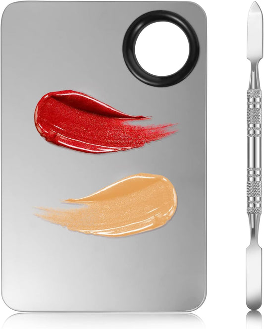 2 in 1 Set Makeup Mixing Palette, Stainless Steel Foundation Palette with Spatula for Mixing Foundation Eye Shadow Eyelash Nail Art