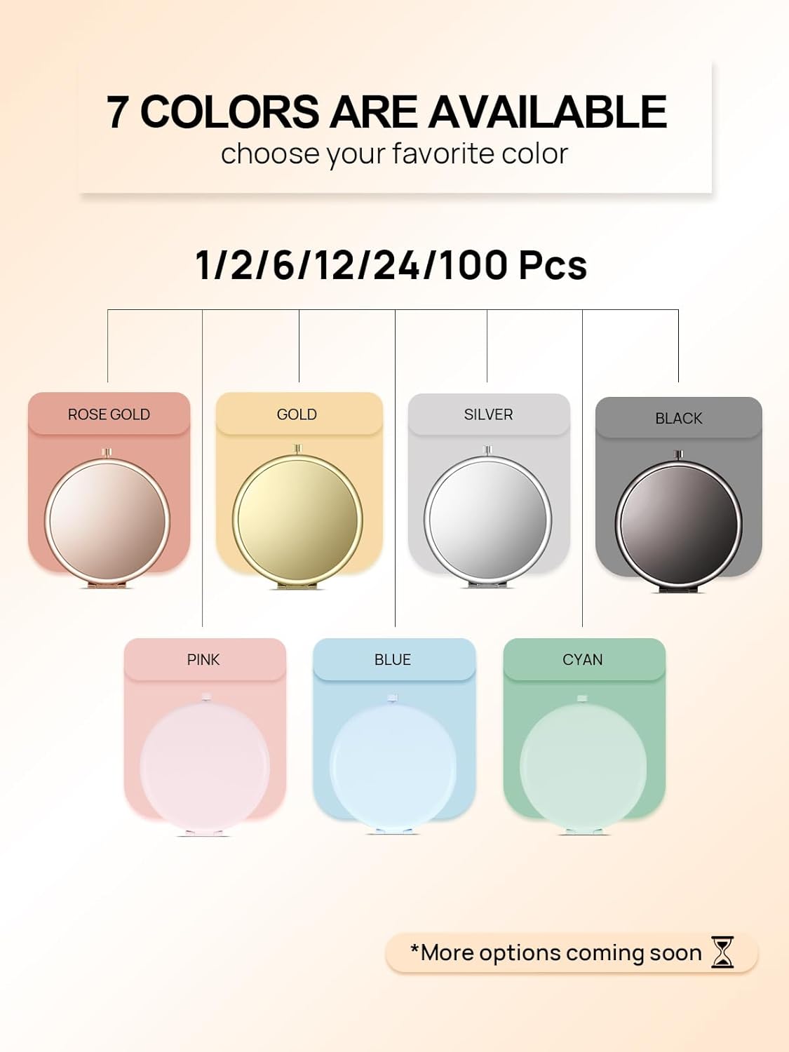 Compact Mirror for Purse, Set of 100 Double-Sided 1X/2X Magnifying Metal Pocket Makeup Mirrors(Round, Rose Gold)