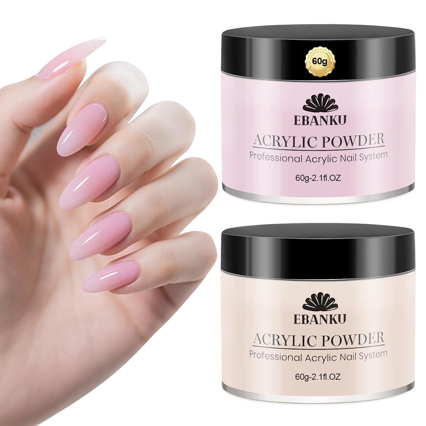 EBANKU Acrylic Nail Powder Set, Nude Pink Acrylic Powder for Nail Extension, Carving | Colored Acrylic Nail Powders for French Nail Extension, Gifts for Women (2 * 60G)
