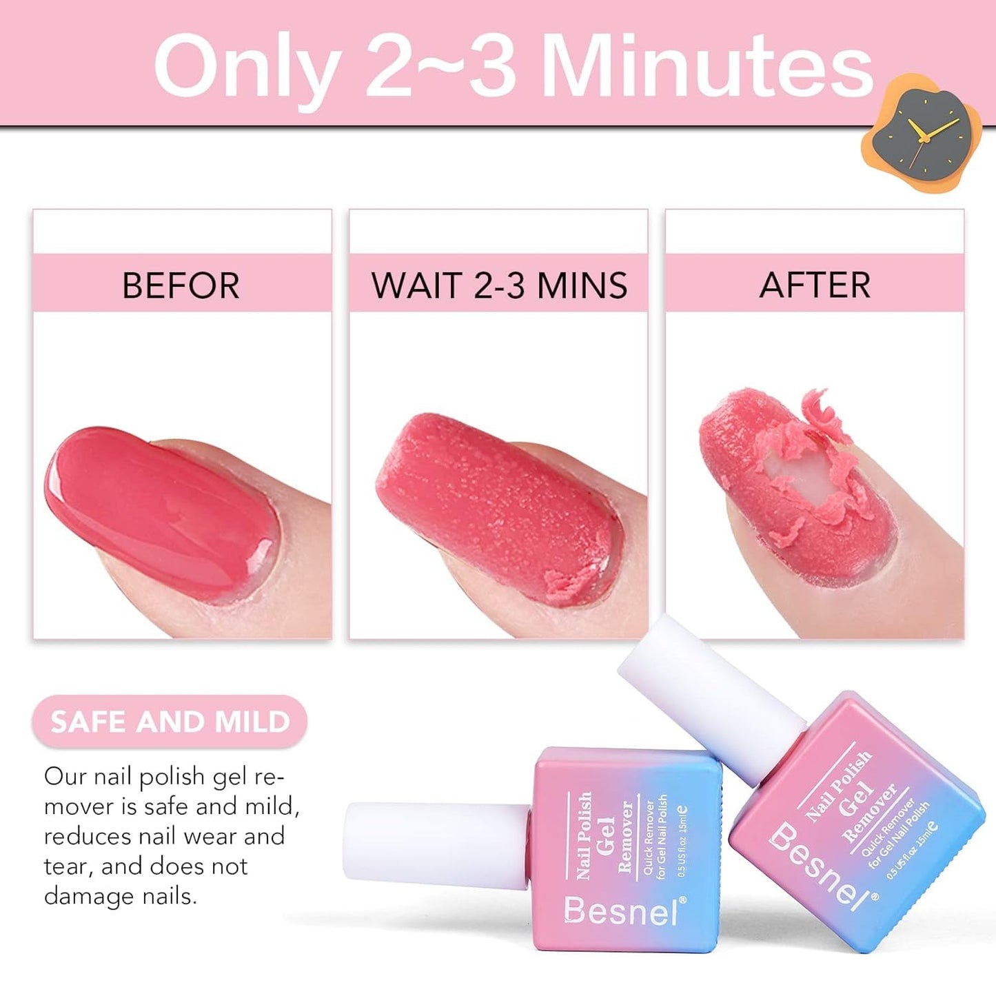 Gel Nail Polish Remover 10 Pack Professional Gel Polish Remover Non-Irritating Quick Easy, Nail Polish Gel Remover Tools Kit Nail File Cuticle Pusher File Grit, No Need For Foil Soaking Or Wrapping