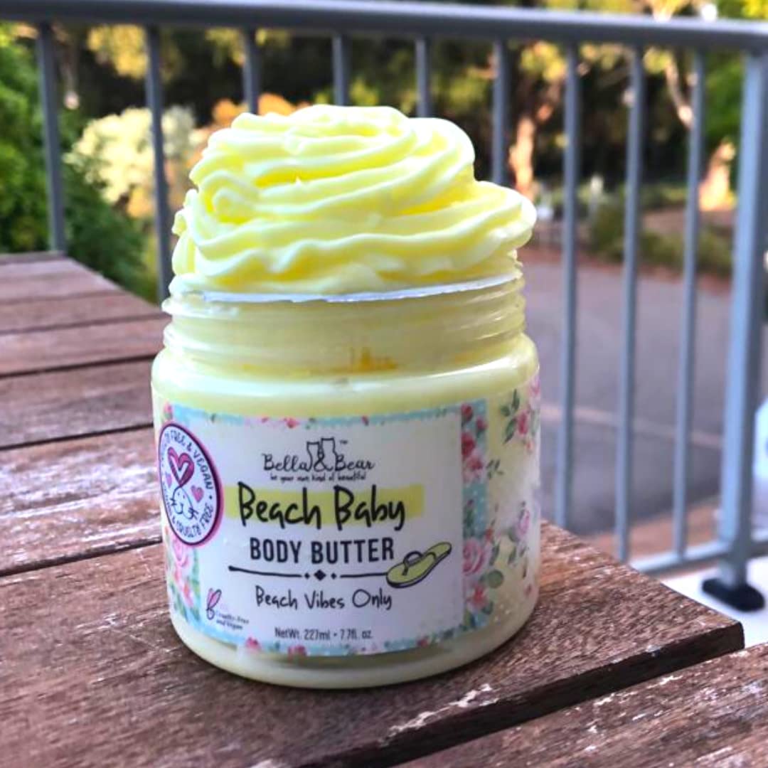 Bella and Bear Beach Baby Body Butter - Moisturizing Shea Cream for Women - Vegan, Cruelty-Free, Oil-Free - Helps Prevents Pregnancy Stretch Marks Bulk 6.76-oz. - 12 Pack