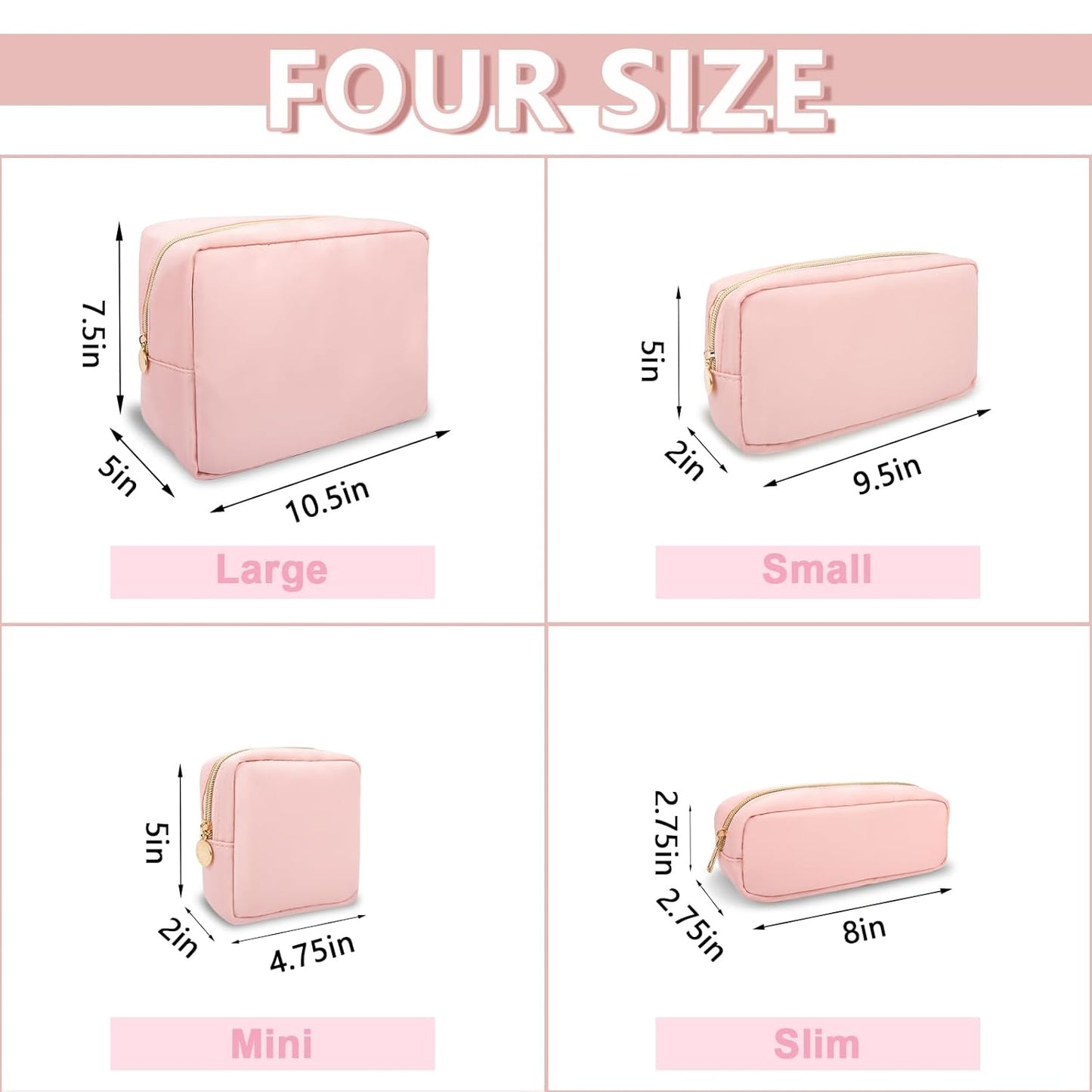 Small Pencil Case Makeup Bag for Purse, Cute Pencil Pouch Preppy Nylon Makeup Brush Bag with Zipper , Girls Portable Stationery Storage Case Small Pen Bag for Office School College(Slim-Flamingo)