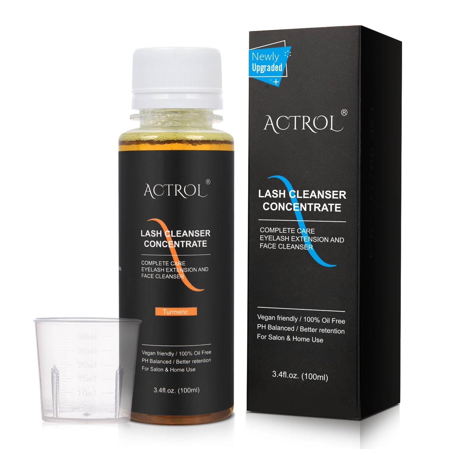 Eyelash Shampoo Concentrate 100ml Lash Extensions Cleanser Concentrate Turmeric Foaming Shampoo Paraben & Sulfate Free Wash for Extensions Lashes with Salon Home Care-Makes 60ml Bottles