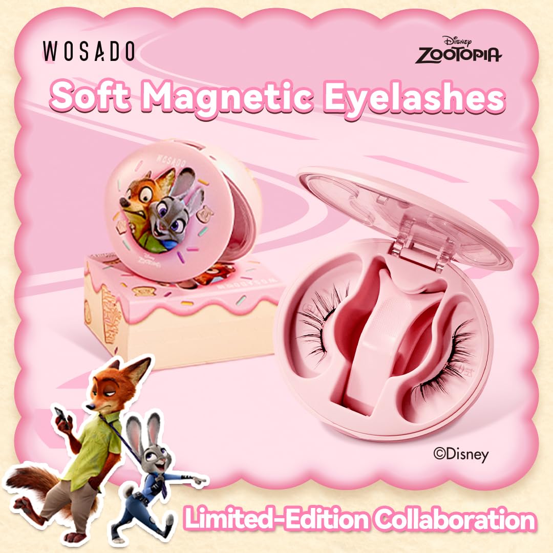 WOSADO×Disney Soft Magnetic Eyelashes Kit with Applicator, No.14 Frost Black Reusable Glue-free Wispy Magnetic Lashes, Cruelty-free False Lashes, Waterproof, Lightweight, Suit for Heavy Makeup
