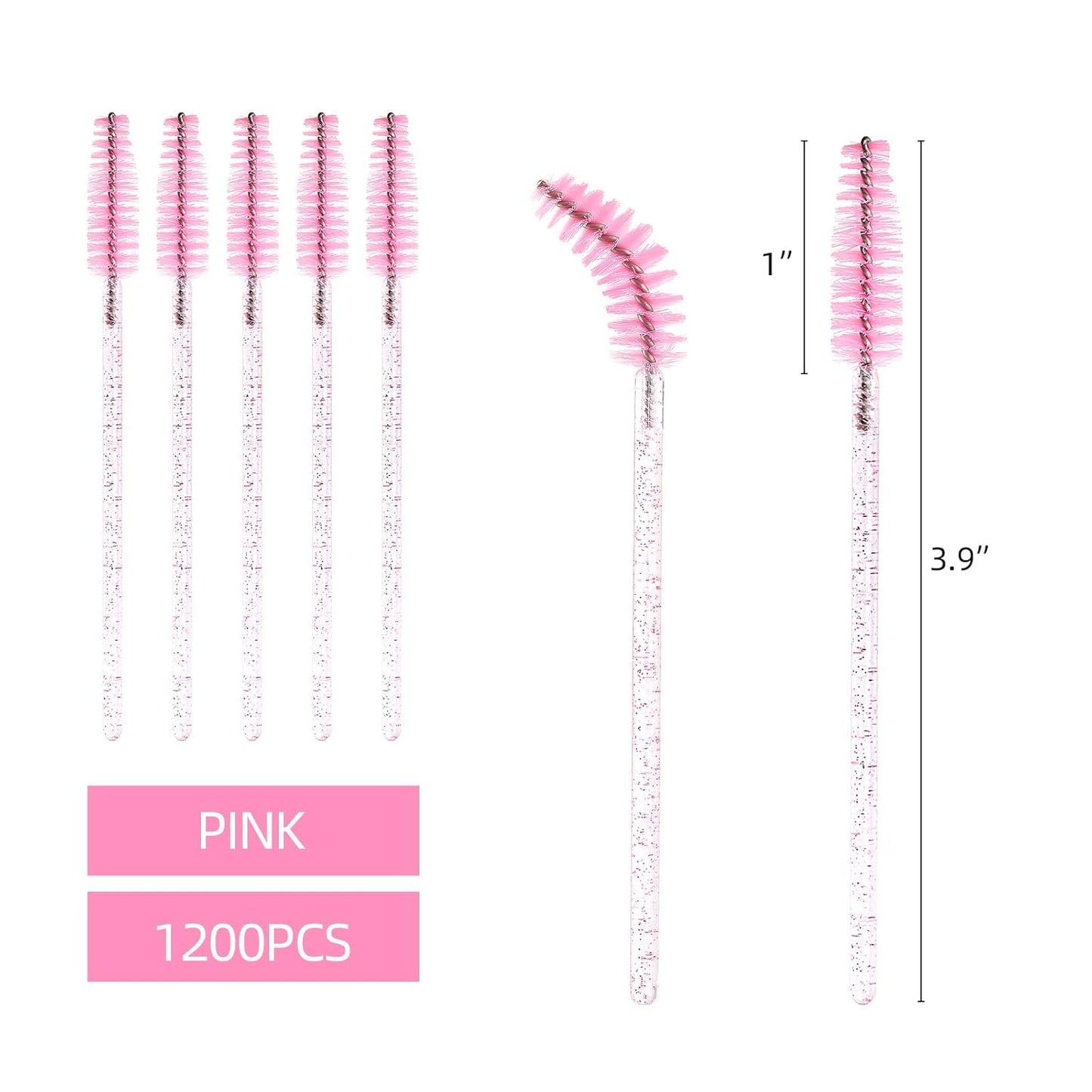 Tbestmax 1200 Disposable Mascara Wands Eyelash Brush Spoolies for Eyebrow Eye Lash Extension, Makeup Brushes Applicators Kits - Pink