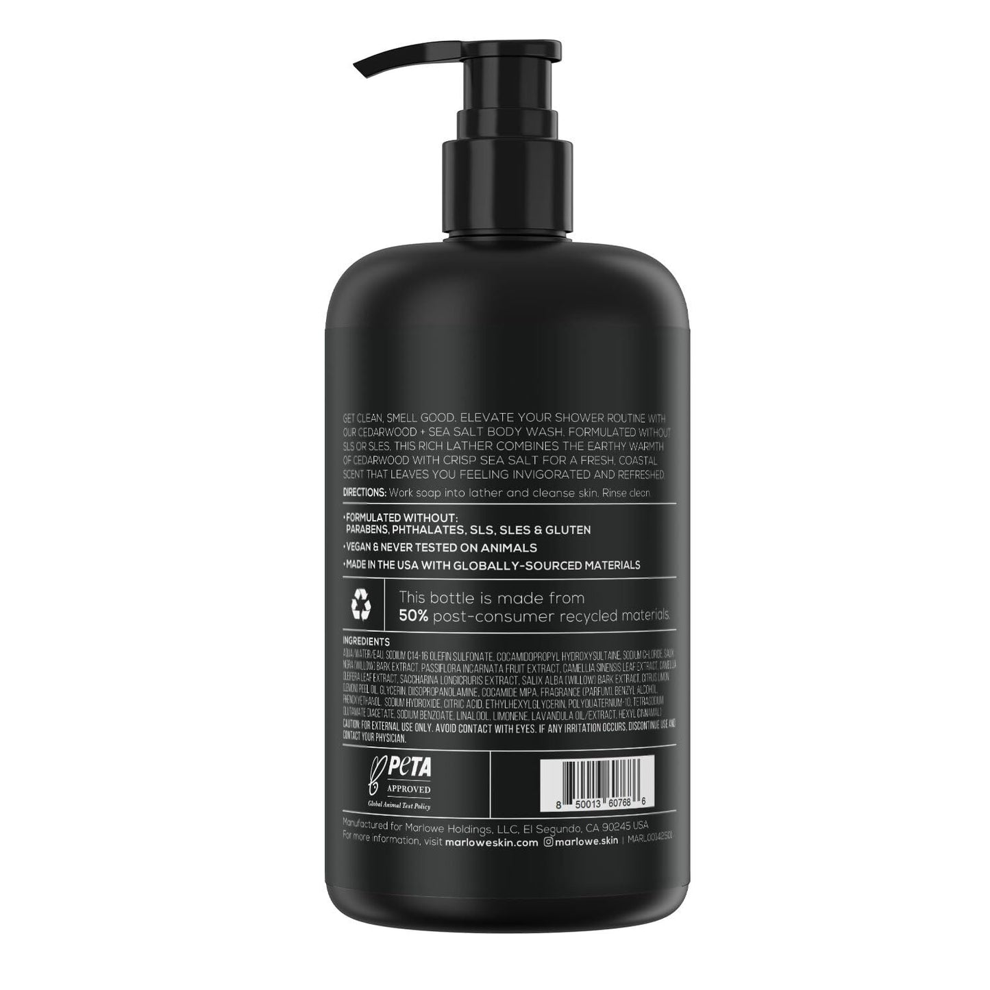 MARLOWE. No. 103 Body Wash 15 oz Pump, Cedarwood + Sea Salt, Energizing & Refreshing Shower Gel, Willow Bark & Green Tea Extracts, Cleanses, Moisturizes, Smooths & Nourishes, Fresh & Zesty Scent