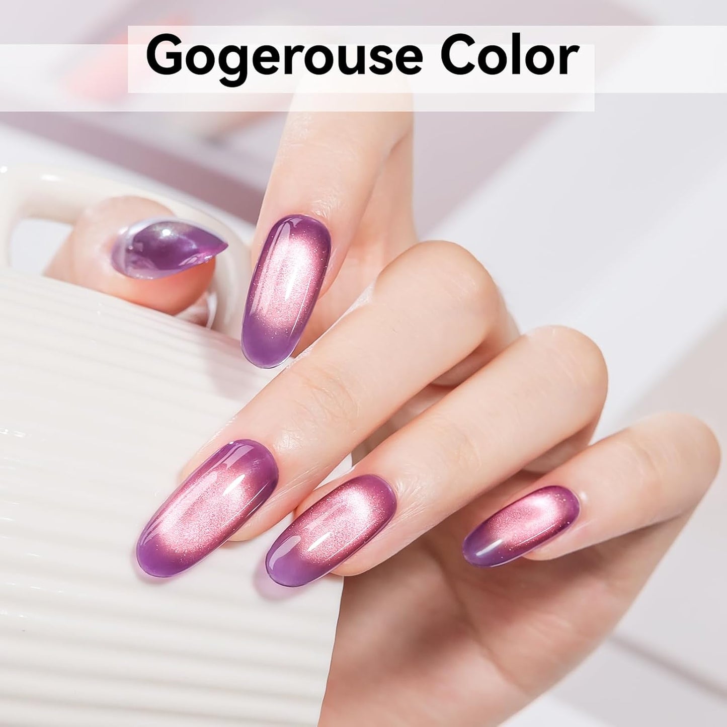 Purple Cat Eye Gel Nail Polish - Glass CatEye Polish Holographic Mooncat Gel Polish with Magnet Stick Long-Lasting UV/LED Soak Off Home DIY Manicure