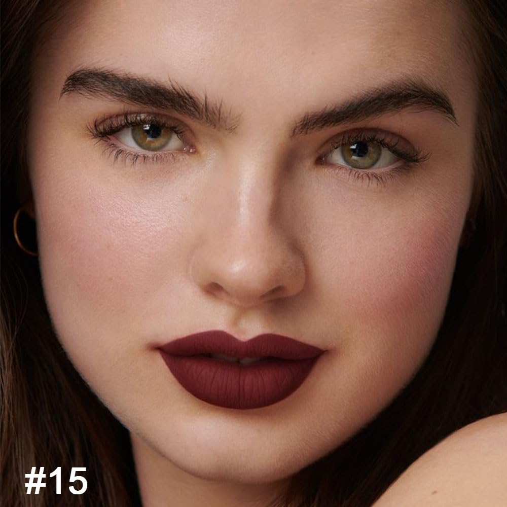 evpct 1Pcs Dark Deep Red Lip Liner and Lipstick Set Kit for Women Matte Lips Kit with Lip Liner Lip Stains Long Lasting Waterproof 24 Hour Lipstick and Lip Liners Combo Lipliners Pencil Set 15#