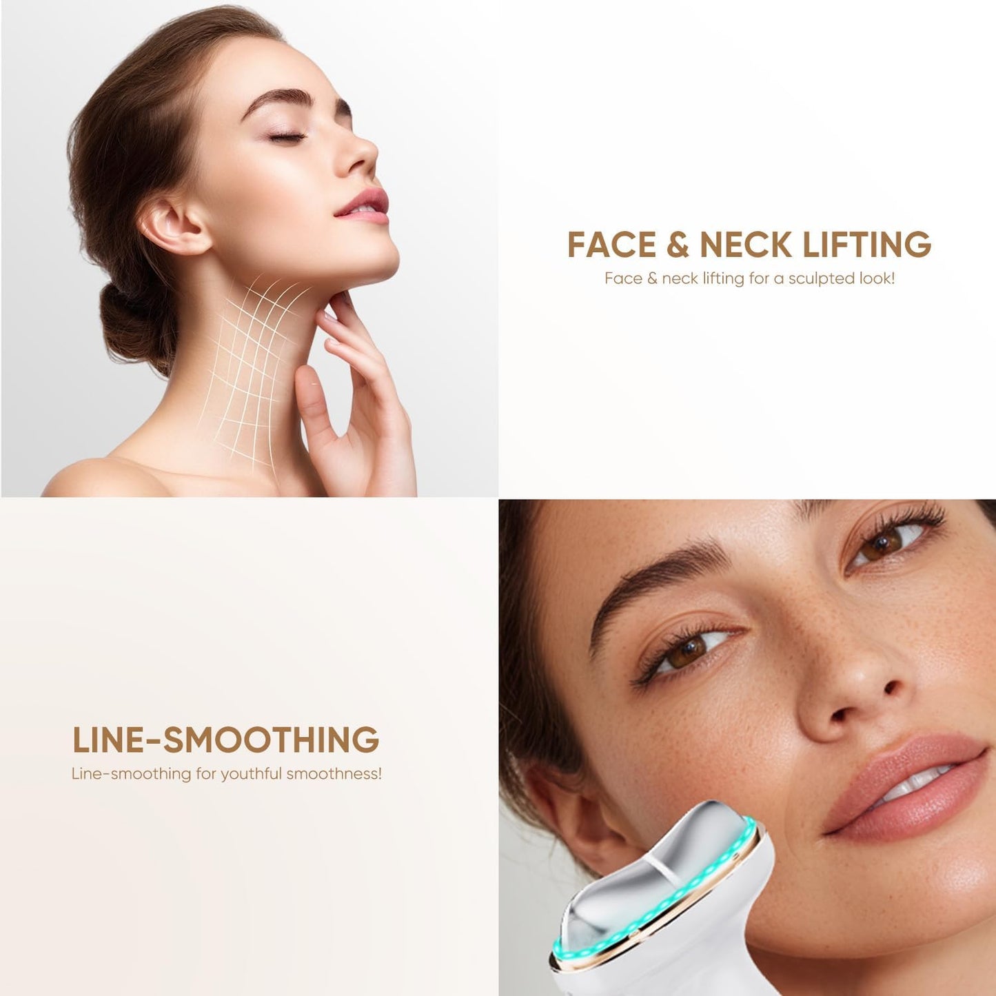 Microcurrent Facial Device with Red Light Therapy - 7-in-1 LED Sculptor & Cooling Gua Sha for Face Neck Eye Firming, Depuffing & Double Chin Reduction